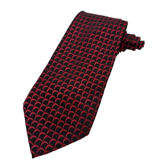 Charvet Tie Place Vendome 100% Silk Black & Red Woven Luxury France Abstract